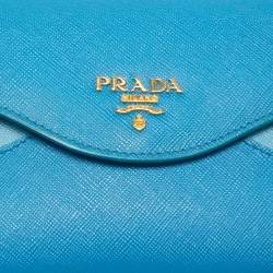 Pre Owned Prada Two Tone Blue Saffiano Metal Leather Envelope Flap Continental Wallet