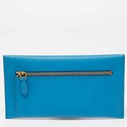 Pre Owned Prada Two Tone Blue Saffiano Metal Leather Envelope Flap Continental Wallet
