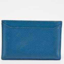 Prada Blue Saffiano Metal Leather Logo Card Holder