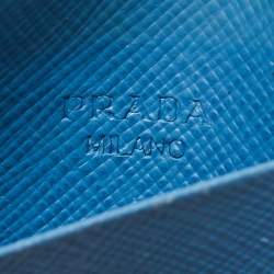 Prada Blue Saffiano Metal Leather Logo Card Holder