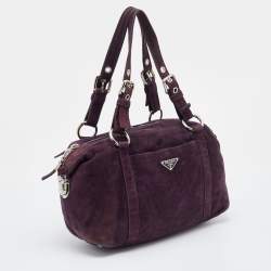 Pre Owned Prada Purple Suede Pushlock Satchel