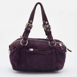 Pre Owned Prada Purple Suede Pushlock Satchel