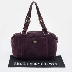 Pre Owned Prada Purple Suede Pushlock Satchel