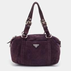Pre Owned Prada Purple Suede Pushlock Satchel