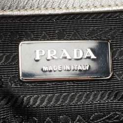 Pre Owned Prada Silver Gaufre Leather Buckle Flap Messenger Bag