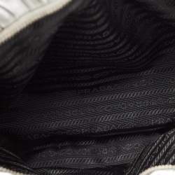 Pre Owned Prada Silver Gaufre Leather Buckle Flap Messenger Bag