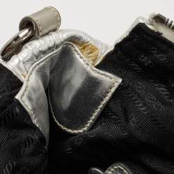 Pre Owned Prada Silver Gaufre Leather Buckle Flap Messenger Bag