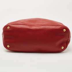 Prada Red Vitello Daino Leather Zip Hobo