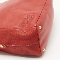Prada Red Vitello Daino Leather Zip Hobo