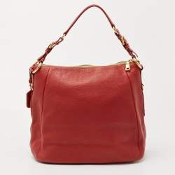 Prada Red Vitello Daino Leather Zip Hobo