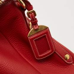 Prada Red Vitello Daino Leather Zip Hobo