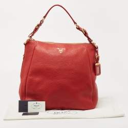 Prada Red Vitello Daino Leather Zip Hobo