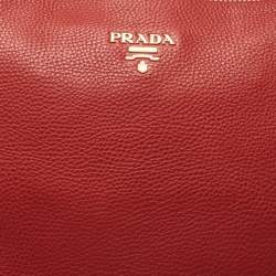 Prada Red Vitello Daino Leather Zip Hobo