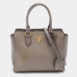 Pre Owned Prada Grey Saffiano Lux/Soft Leather Convertible Tote