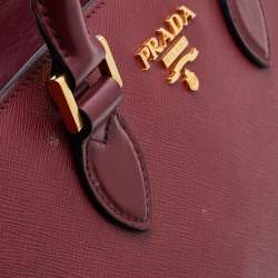 Pre Owned Prada Red Saffiano Lux/Soft Leather Top Zip Tote