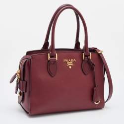 Pre Owned Prada Red Saffiano Lux/Soft Leather Top Zip Tote