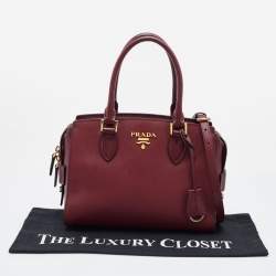 Pre Owned Prada Red Saffiano Lux/Soft Leather Top Zip Tote