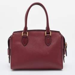 Pre Owned Prada Red Saffiano Lux/Soft Leather Top Zip Tote