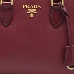 Pre Owned Prada Red Saffiano Lux/Soft Leather Top Zip Tote