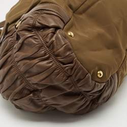 Pre Owned Prada Brown/Olive Green Gaufre Leather and Nylon Tote
