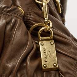 Pre Owned Prada Brown/Olive Green Gaufre Leather and Nylon Tote