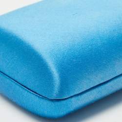 Pre Owned Prada Light Blue Satin Logo Box Clutch