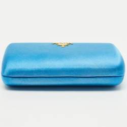 Pre Owned Prada Light Blue Satin Logo Box Clutch