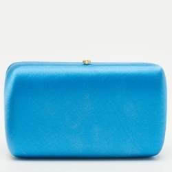 Pre Owned Prada Light Blue Satin Logo Box Clutch