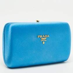 Pre Owned Prada Light Blue Satin Logo Box Clutch