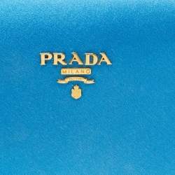Pre Owned Prada Light Blue Satin Logo Box Clutch