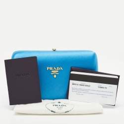 Pre Owned Prada Light Blue Satin Logo Box Clutch