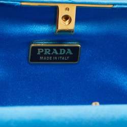 Pre Owned Prada Light Blue Satin Logo Box Clutch