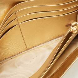 Pre Owned Prada Gold Saffiano Lux Leather Logo Flap Continental Wallet