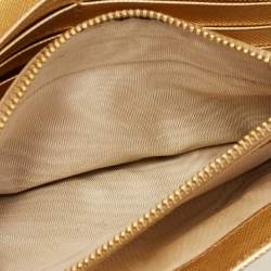 Pre Owned Prada Gold Saffiano Lux Leather Logo Flap Continental Wallet