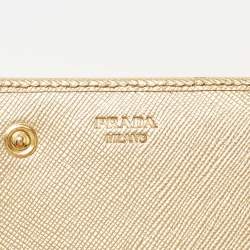 Pre Owned Prada Gold Saffiano Lux Leather Logo Flap Continental Wallet