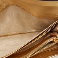 Pre Owned Prada Gold Saffiano Lux Leather Logo Flap Continental Wallet