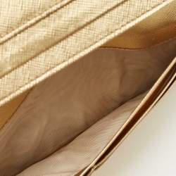 Pre Owned Prada Gold Saffiano Lux Leather Logo Flap Continental Wallet