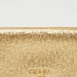 Pre Owned Prada Gold Saffiano Lux Leather Logo Flap Continental Wallet