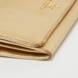 Pre Owned Prada Gold Saffiano Lux Leather Logo Flap Continental Wallet