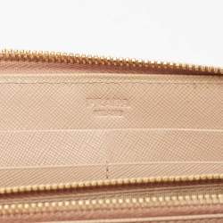 Prada Beige Saffiano Leather Bow Zip Around Wallet