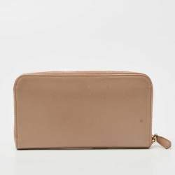 Prada Beige Saffiano Leather Bow Zip Around Wallet