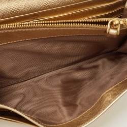 Prada Gold Saffiano Leather Pushlock Flap Wallet