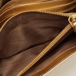 Prada Gold Saffiano Leather Pushlock Flap Wallet