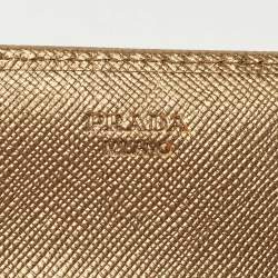 Prada Gold Saffiano Leather Pushlock Flap Wallet