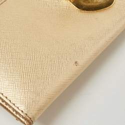 Prada Gold Saffiano Leather Pushlock Flap Wallet