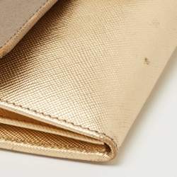 Prada Gold Saffiano Leather Pushlock Flap Wallet