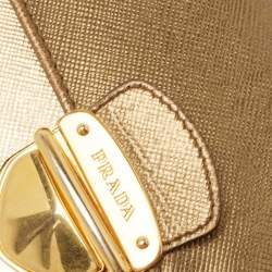 Prada Gold Saffiano Leather Pushlock Flap Wallet