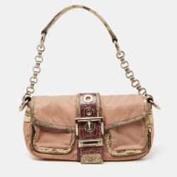 Prada Multicolor Nylon and Exotic Buckle Shoulder Bag