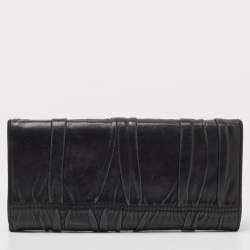 Pre Owned Prada Black Gaufre Leather Continental Wallet