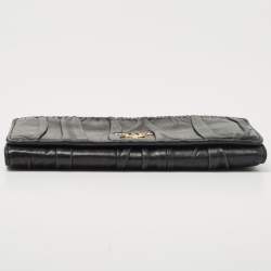 Pre Owned Prada Black Gaufre Leather Continental Wallet